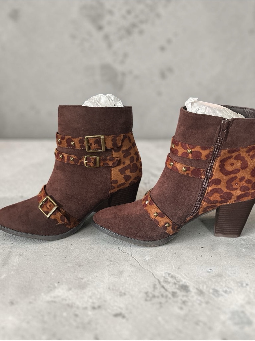Pierre Dumas Brown Leopard-Accent Ankle Booties NWT
